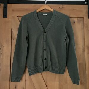 AYR The Round The Corner Cardigan Sweater Green Size Medium Organic Cotton Blend